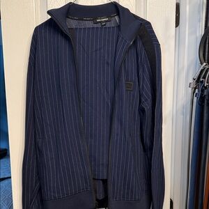 Navy Pinstripe Zip-Up Jacket and pants Leisure work out